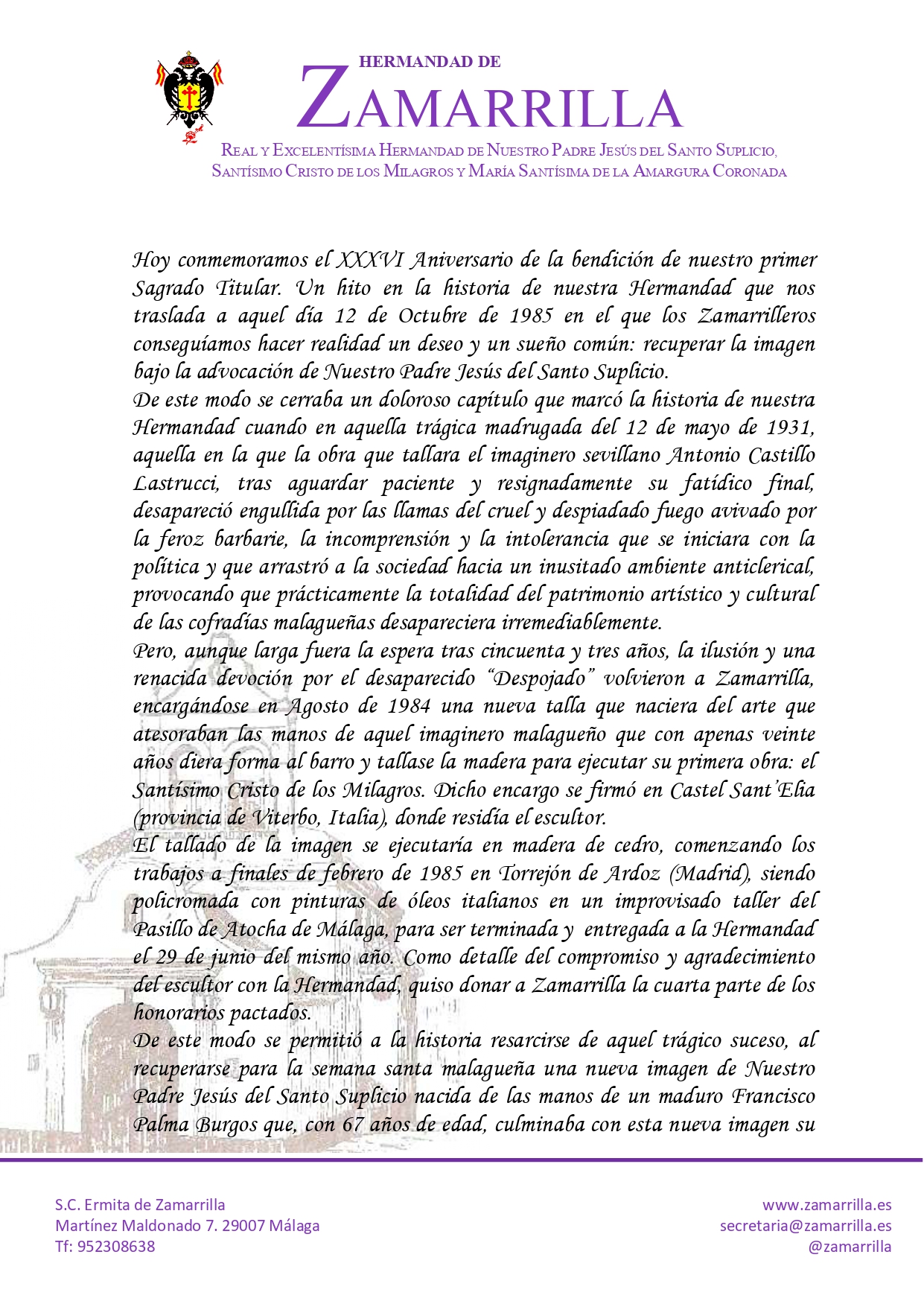 XXXVI ANIVERSARIO BENDICIÓN DE NUESTRO PADRE JESÚS DEL SANTO SUPLICIO (12/10/21)