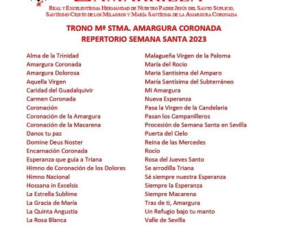 REPERTORIO MUSICAL MARÍA SANTÍSIMA DE LA AMARGURA CORONADA 2023